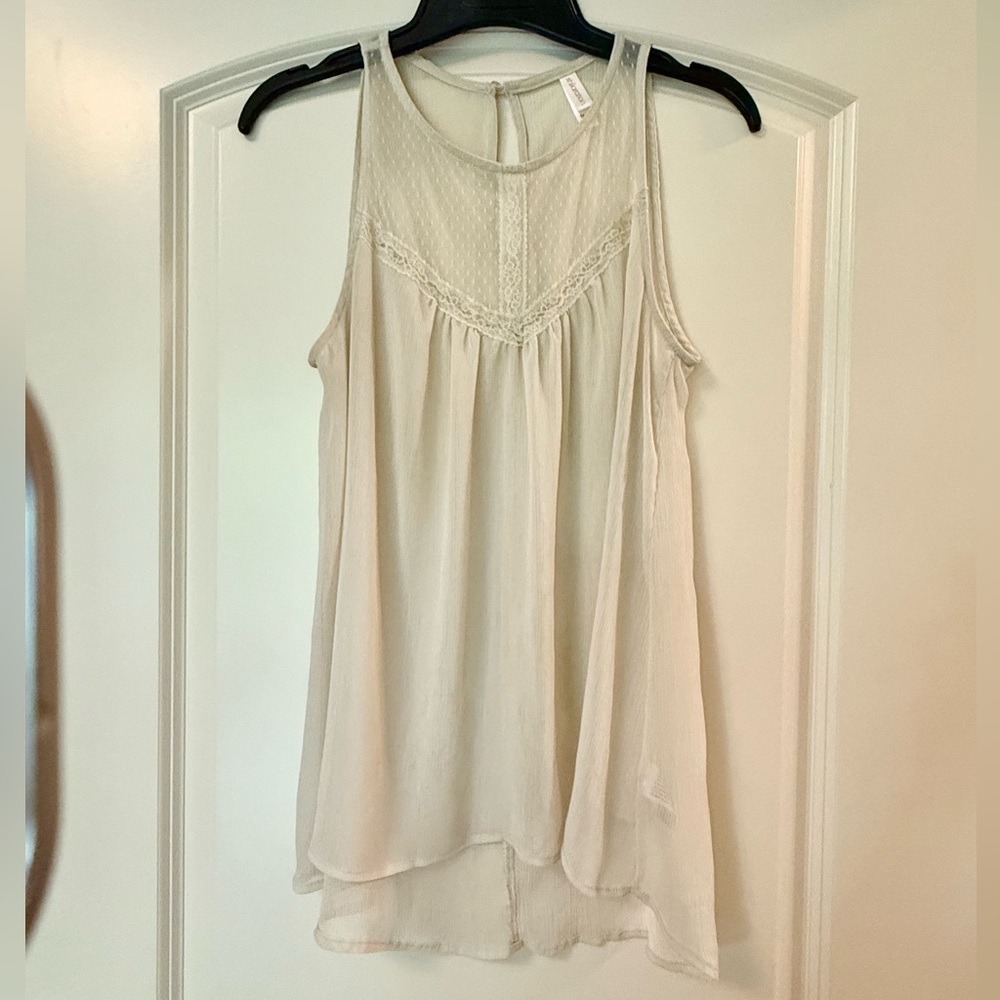 Xhiliration Flowy Sheer Elegant Cream Sleeveless Top